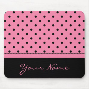 Name Tube Sock Black Polka Dots hot pink Mouse Pad