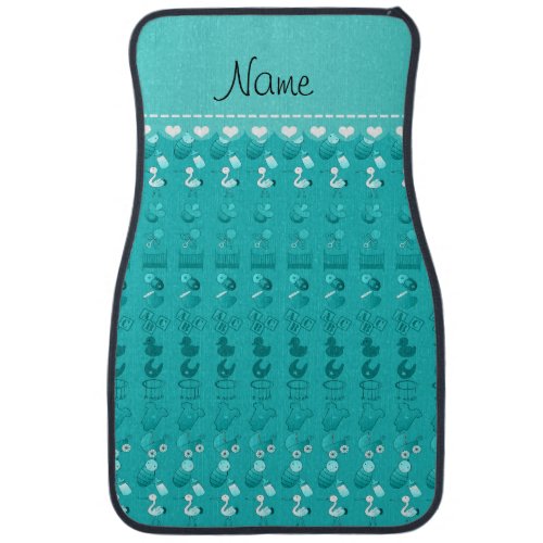 Name turquoise baby bottle rattle pacifier stork car floor mat