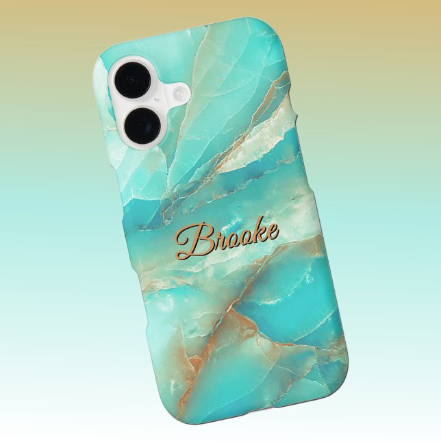Name, Turquoise Bronze Gold Marble  iPhone Case (Creator Uploaded)