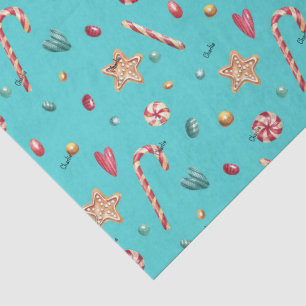 Name, Turquoise Candy Cookies Christmas Tissue Paper