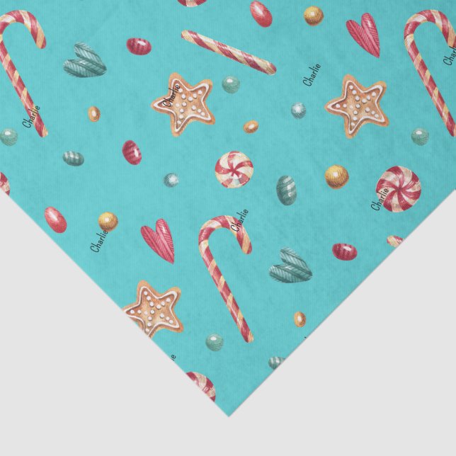 Name, Turquoise Candy Cookies Christmas Tissue Paper (Detail)