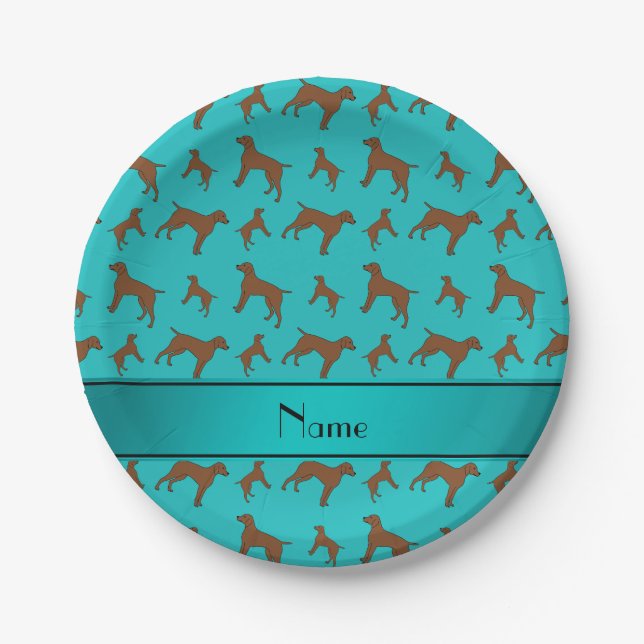 Name turquoise German shorthaired pointer dogs Paper Plates (Front)