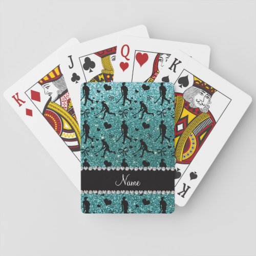 Name turquoise glitter field hockey hearts bows poker cards