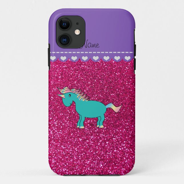 Name turquoise unicorn neon hot pink glitter Case-Mate iPhone case (Back)