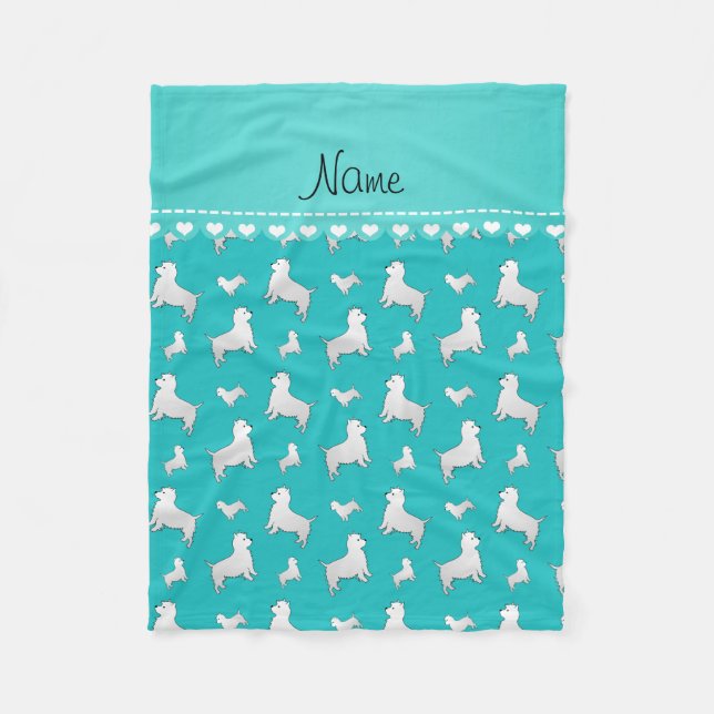 Name turquoise West Highland White Terrier dogs Fleece Blanket (Front)