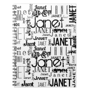 Name Typography Black White Word Cloud Notebook