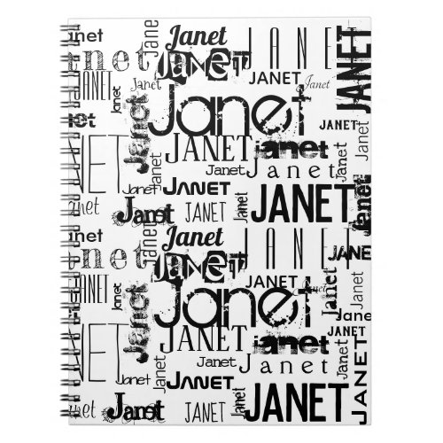 Name Typography Black White Word Cloud Notebook