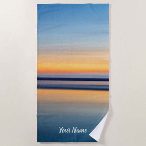 Name Typography Blue Orange Beach Ocean Sunset Beach Towel