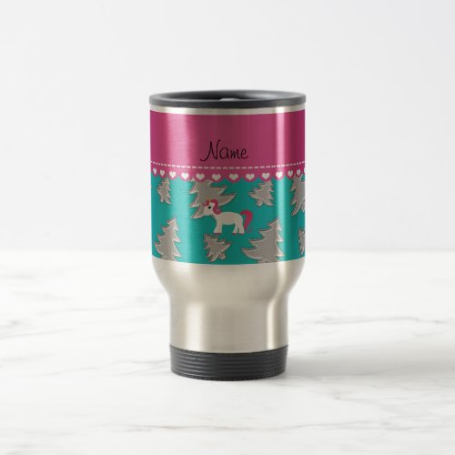 Name unicorn turquoise silver christmas trees travel mug