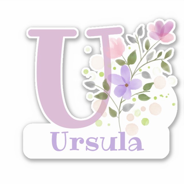 Name Ursula & Initial with Floral Design Sticker (Front)