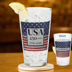 Name USA 250 years 1776-2026 Red Blue Stars Pint Glass