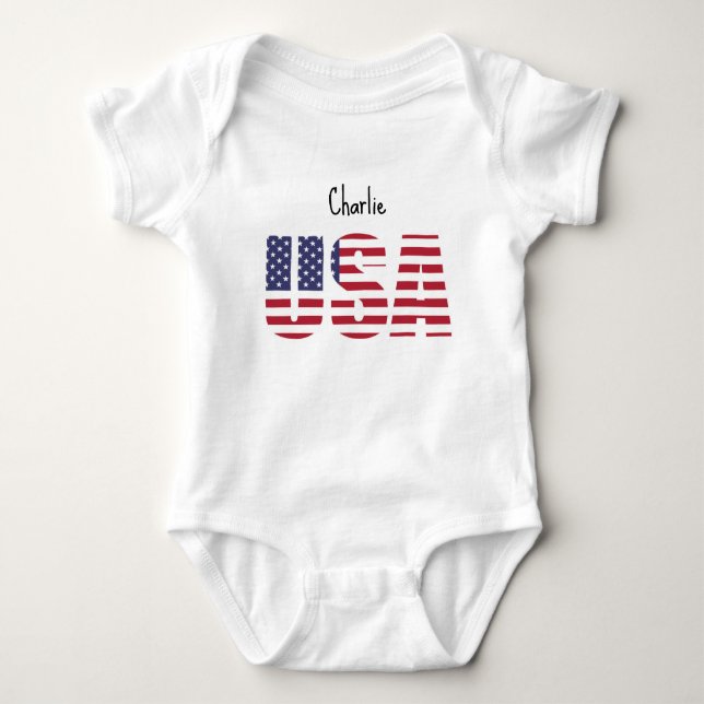 Name, USA, Adorable Newborn to 24mos Fine Jersey  Baby Bodysuit (Front)