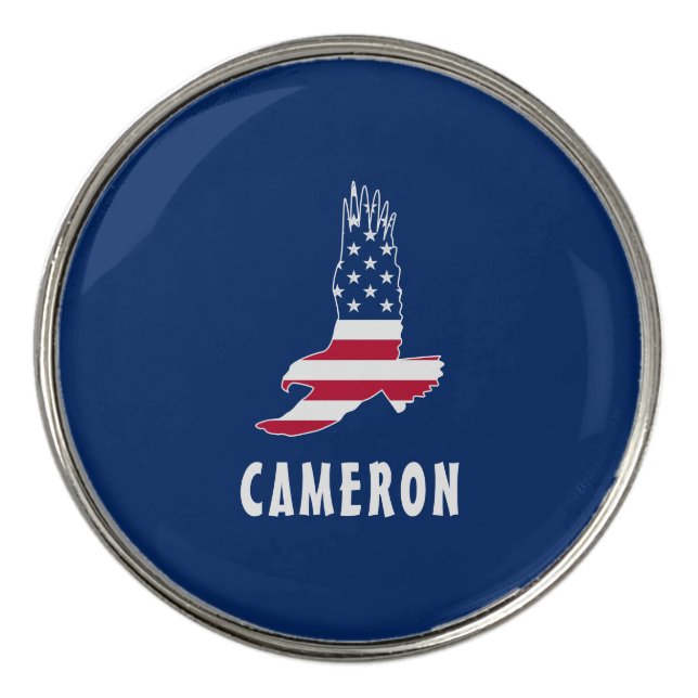 Name USA Flag American Eagle America 4th Of July Golf Ball Marker (Front)