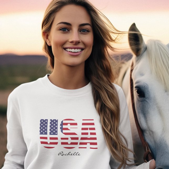 Name, USA Stencil Design, Basic Long Sleeve Womens T-Shirt (Creator Uploaded)