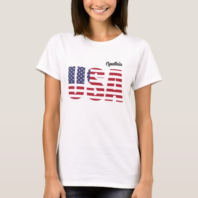 Name, USA Stencil Design, Basic Womens T-Shirt (Front)