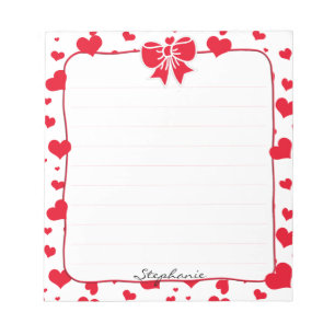 Name: Valentine Red Hearts Random Pattern Notepad