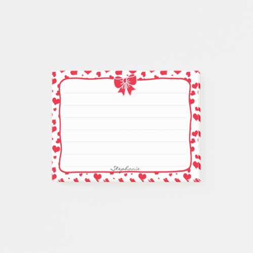 Name Valentine Red Hearts Random Pattern Post_it Notes