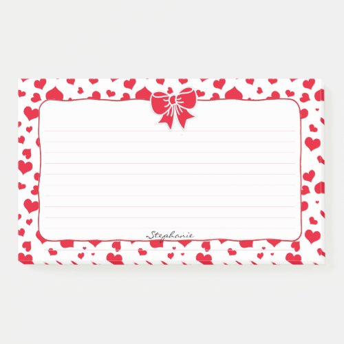 Name Valentine Red Hearts Random Pattern Post_it Notes