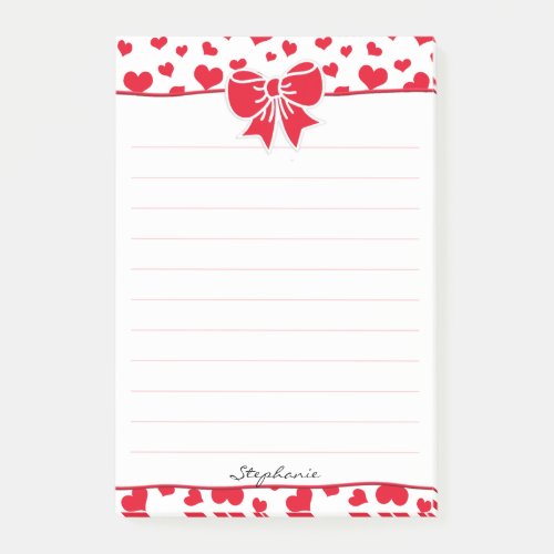 Name Valentine Red Hearts Random Pattern Post_it Notes