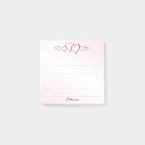 Name Valentines Day Hearts Minimalist Red Post_it Notes
