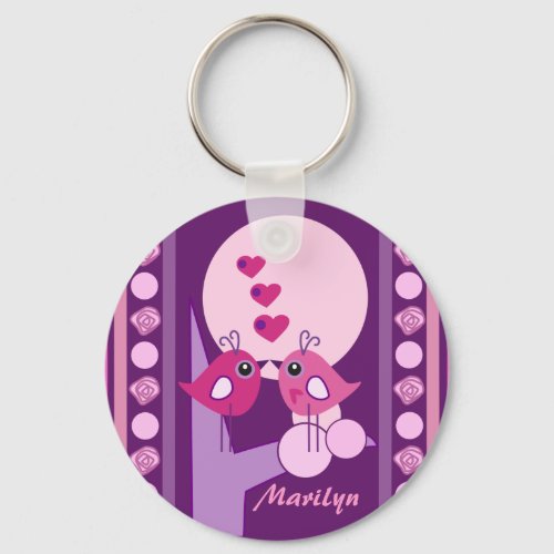 Name Valentines day keychain with Love birds