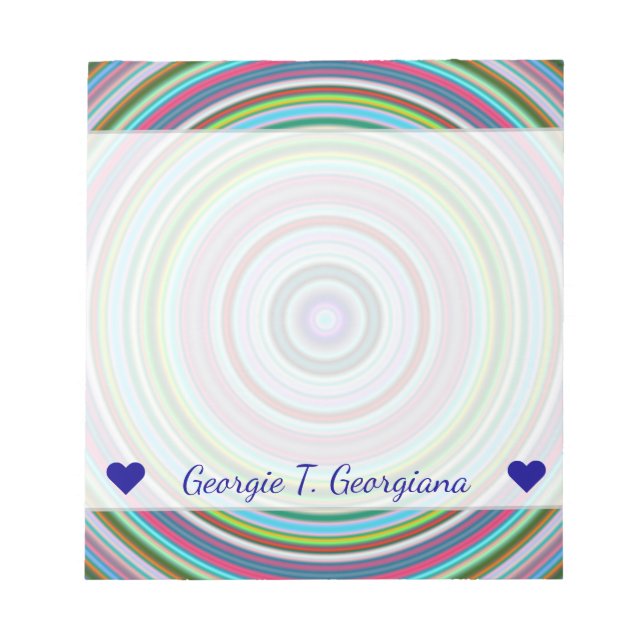 Name + Vibrant Colorful Circles/Rings Pattern Notepad (Front)