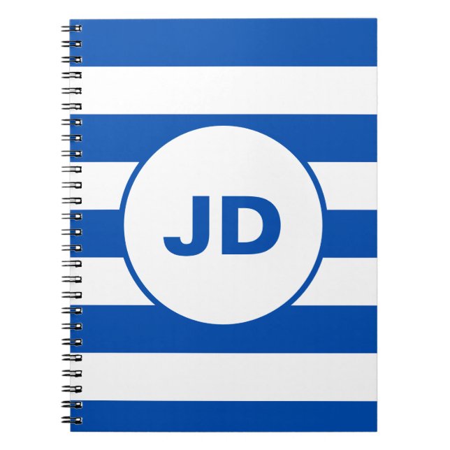 Name Vintage Classic Blue & White Stripes Notebook (Front)