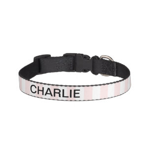 Name Vintage Classic Bright Peach & white Stripes Pet Collar