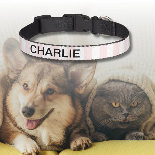 Name Vintage Classic Bright Peach & white Stripes Pet Collar