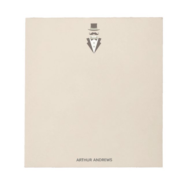 Name Vintage Mustache Man Top Hat Notepad (Front)
