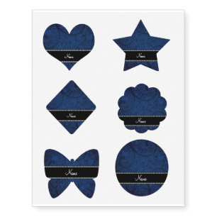 Name vintage navy blue swirls and butterflies temporary tattoos
