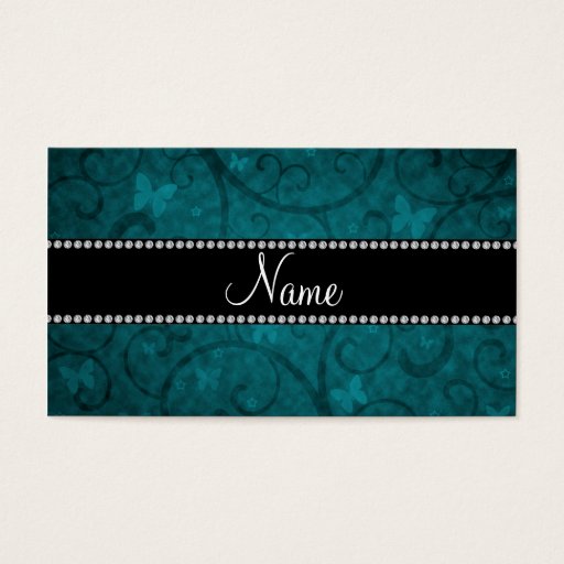 Customizable Name vintage teal swirls and butterflies business card