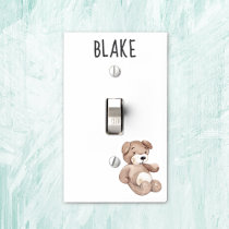 Name, Vintage Teddy Bear, Boho White Nursery Light Switch Cover