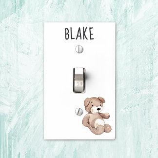 Name, Vintage Teddy Bear, Boho White Nursery Light Switch Cover