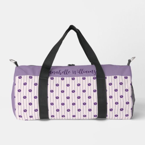 Name Violet  Blush Stripes _ Purple Blooms Small  Duffle Bag