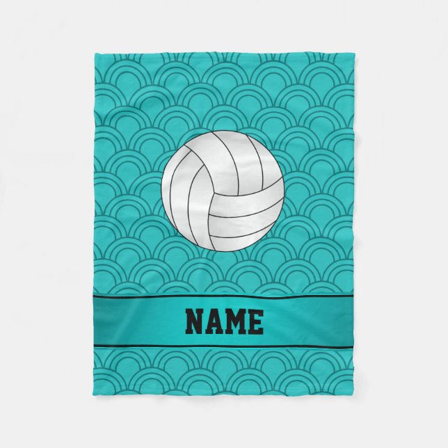 Name volleyball black turquoise half circles fleece blanket (Front)