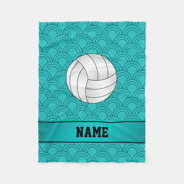 Name volleyball black turquoise half circles fleece blanket Zazzle
