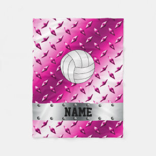 Name volleyball hot pink diamond steel plate fleece blanket