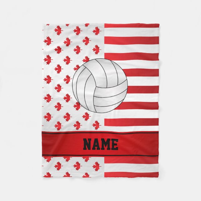 Name volleyball patriotic maple leaves stripes fleece blanket (Front)
