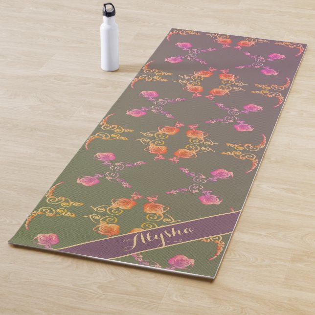 Name w/ Rose Hearts on Plum Yoga Mat (In Situ)