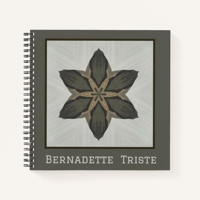 Name Watercolor Geometric Star Pattern Gray Brown Notebook (Front)