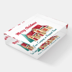 Name, Watercolor Merry Christmas Winter Home Paperweight