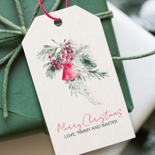 Name Watercolor Modern Script Merry Christmas Gift Tags