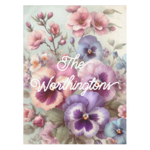 Name Watercolor Vintage Pansies Flowers Pastels Tablecloth