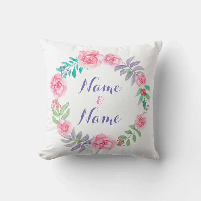 Name Wedding Cushion Gift Roses Floral Flowers (Front)