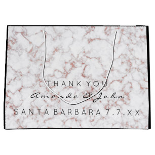 Name Wedding Favor Thank You Marble White Pink Ros Large Gift Bag
