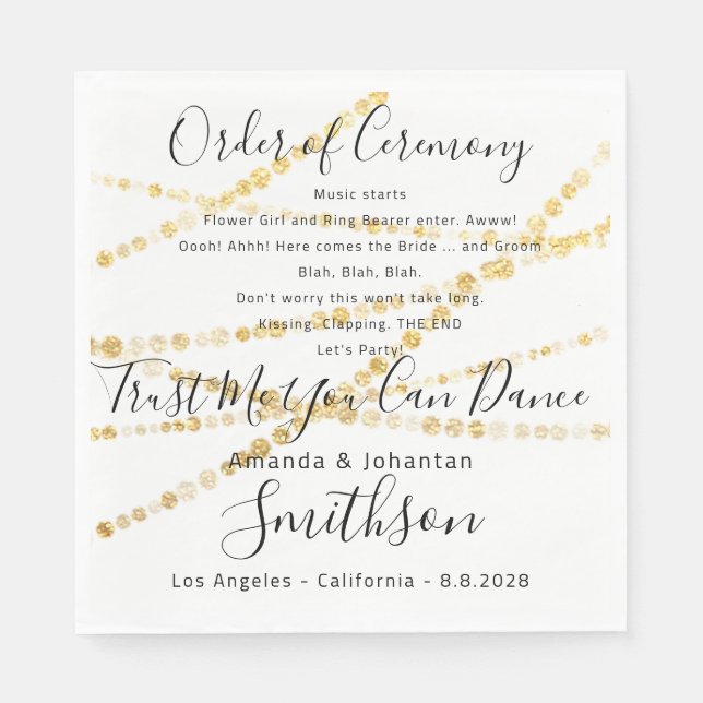 Name Wedding Program Gold Funny Quotes White Napkins (Front)