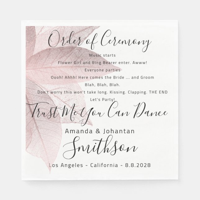 Name Wedding Program Rose Floral Funny Quotes Napkins (Front)