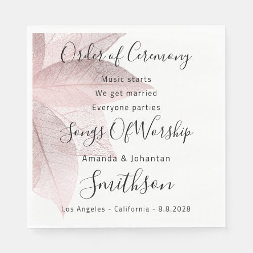 Name Wedding Program Rose Floral White Funny Napkins