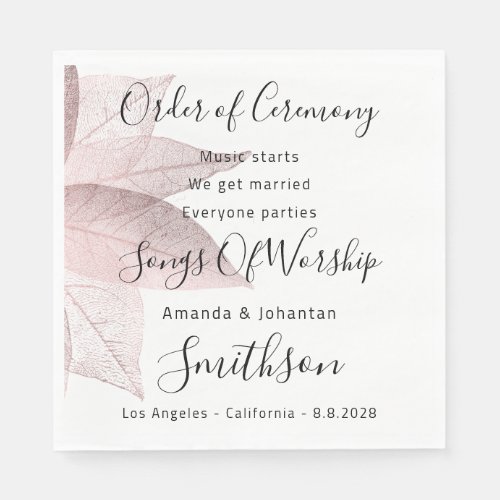 Name Wedding Program Rose Floral White Funny Napkins